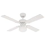 Westinghouse Ceiling Fans 72185 Vegas 105 cm White Indoor Ceiling Fan, Light Kit with Opal Frosted Glass