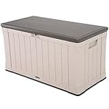 Lifetime 60186 Heavy-Duty Outdoor Storage Deck Box 439.11 L Outdoor Storage Box, Desert Sand Wood Look, 127.9 x 64 x 67.2 cm