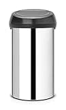 Brabantia 60 Litre Large Kitchen Touch Bin (Brilliant Steel/Matt Black Lid) Removable Lid, Soft-Touch Open, Easy Clean Rubbish Food Waste Bin