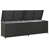vidaXL Garden Storage Box Moisture Proof Weather Resistant Zippered Closure Poly Rattan Storage Chest Blanket Box Pillow Bench Black 200cm