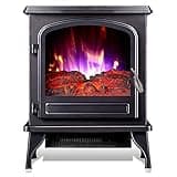 MILECN Electric Fireplace Stove Heater with Log Wood Burner Effect - 2000W with Fire Flame Effect, Freestanding Portable, Wood Burning LED Light - Black