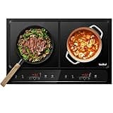 VonShef Double Induction Hob - 2800W Portable Dual, Twin Plate Electric Table Top with LED Display, Built-In Timer, 10 Heat Settings 60-240°C - Black