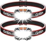 Gritin LED Head Torch, [2 Pack] COB Headlamp Super Bright Headlight, Adjustable with 3 Modes, Lightweight for Running, Camping, Fishing